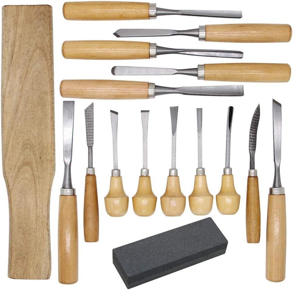 16PCS Wood Chisel Sets Woodworking, Professional Wood Carving Tools with  Wood Knives, Carving Tools, Sharpening Stone, Mallet, Storage Bag for  Beginner 