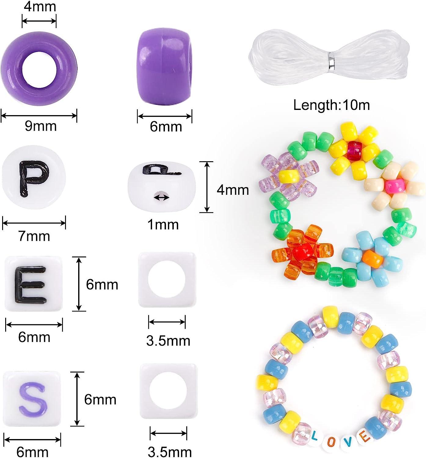 Quefe 3960pcs Pony Beads for Bracelet Making Kit 48 Colors Kandi Beads Set,  2400pcs Plastic Rainbow Bead Bulk and 1560pcs Letter Beads with 20 Meter  Elastic Threads for Craft Jewelry Necklace