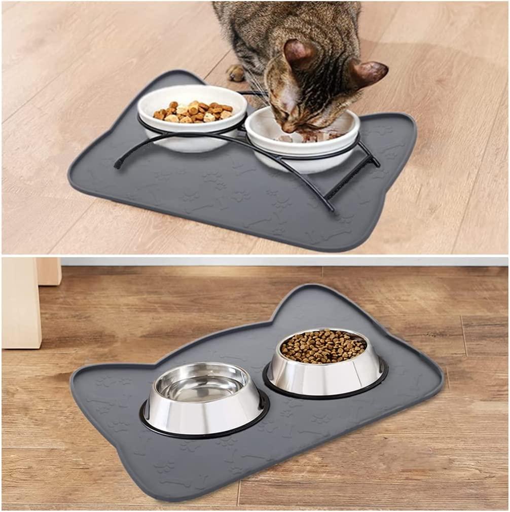 Coomazy Cat Food Mat, Thicker Dog Mat for Food and Water, Non-Slip  Waterproof Silicone Mat for Floor, Dog Food Mat with Raised Edge Design to  Prevent