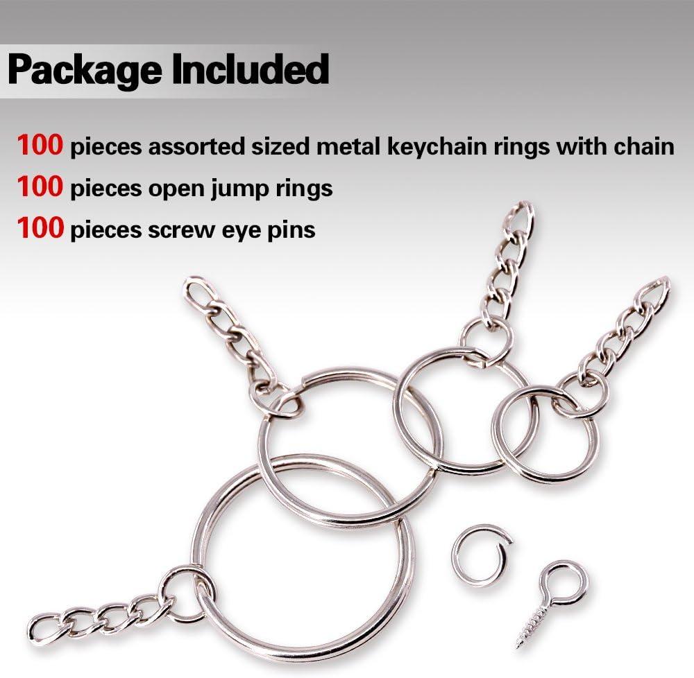 Swpeet 300pcs Black Key Chain Rings Kit, 100pcs Keychain Rings with Chain and 100pcs Jump Ring with 100pcs Screw Eye Pins Bulk for Jewelry Findings