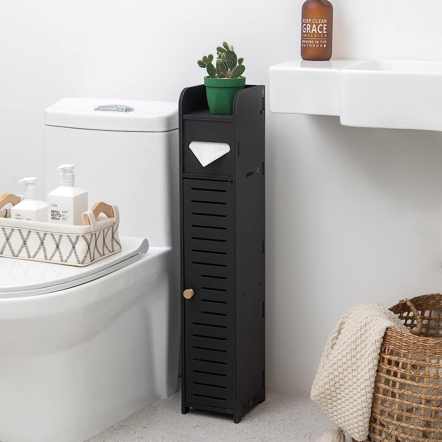 Slim Bathroom Storage Cabinet, Free Standing Toilet Paper Holder