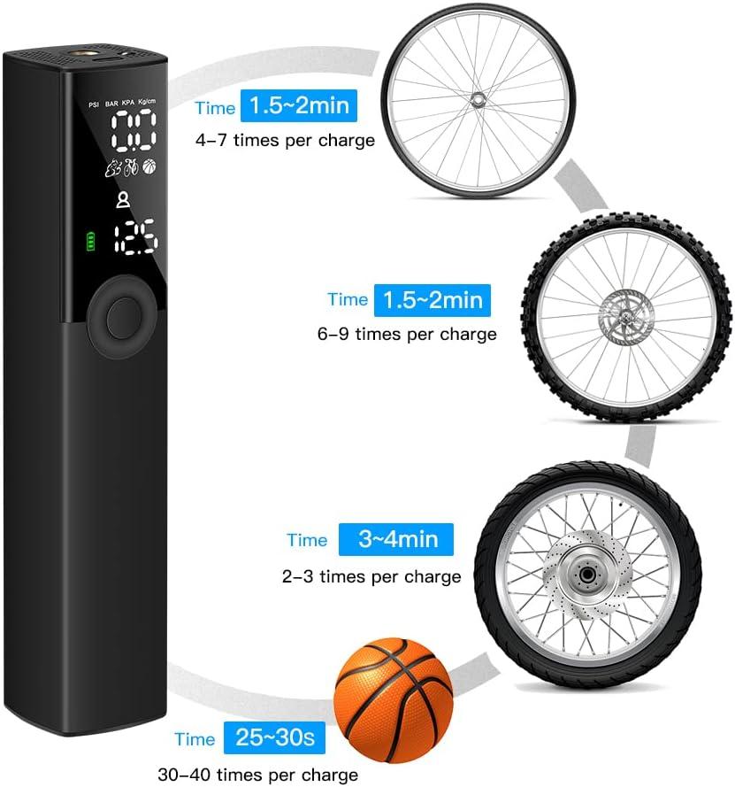 Woowind BP188 Tire Inflator Electric Bike Pump, Portable Air Pump for Bikes,  Auto Shut-Off, 120PSI and Rechargeable
