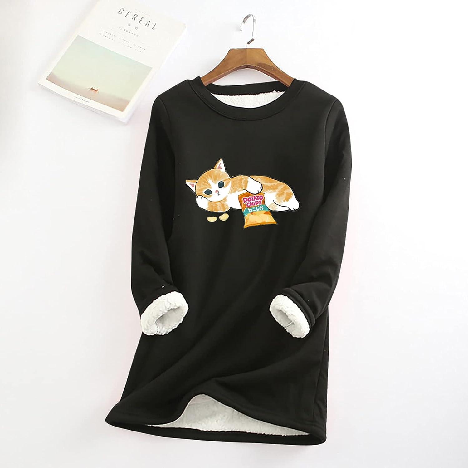 Sweatshirt Cute Print, Cat Print Sweatshirt, Women's Sweatshirts