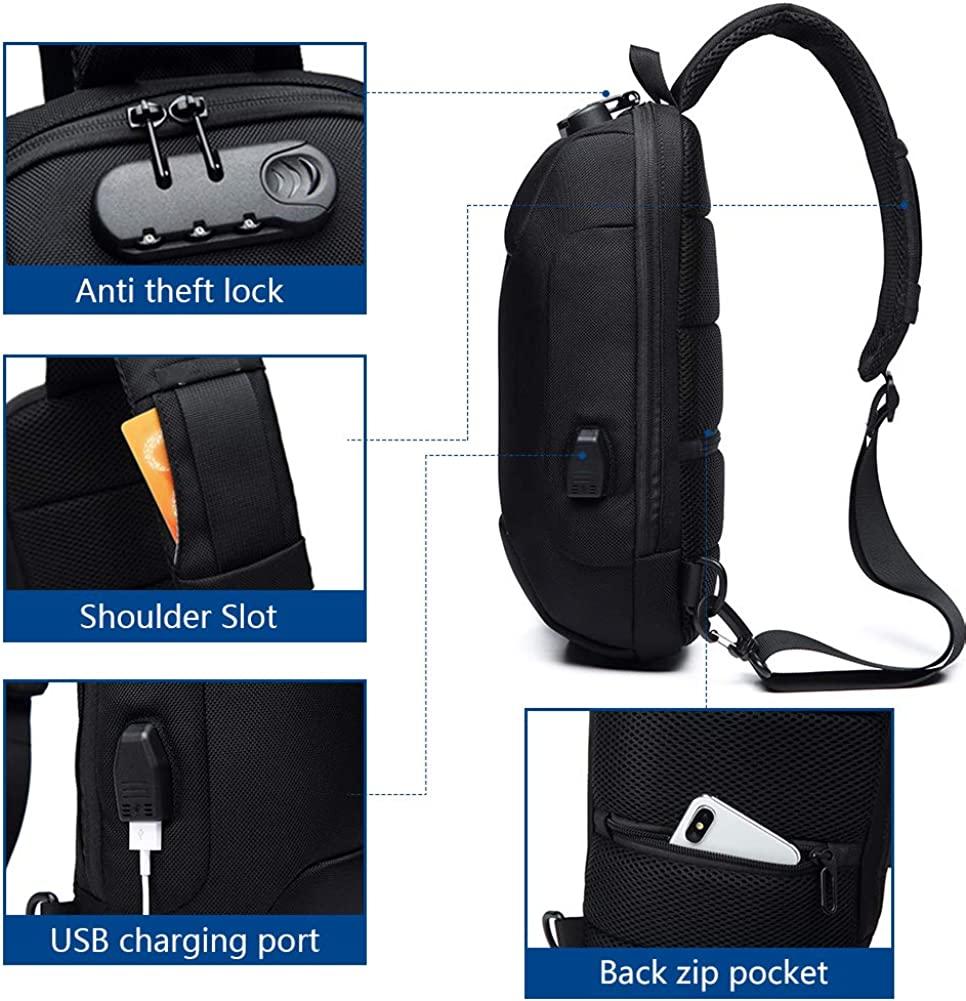 Hard Shell Sling Bag Backpack with Lock for Men Anti-theft Waterproof  Shoulder Bag Chest pack USB Charging