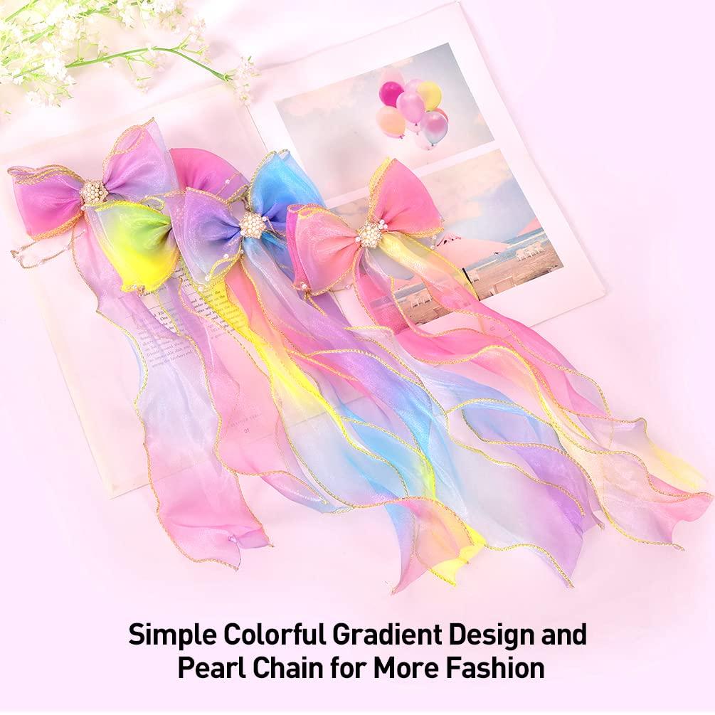 Ribbon Colored Hair Bows 4 Pcs Large Braided Bow with Clips