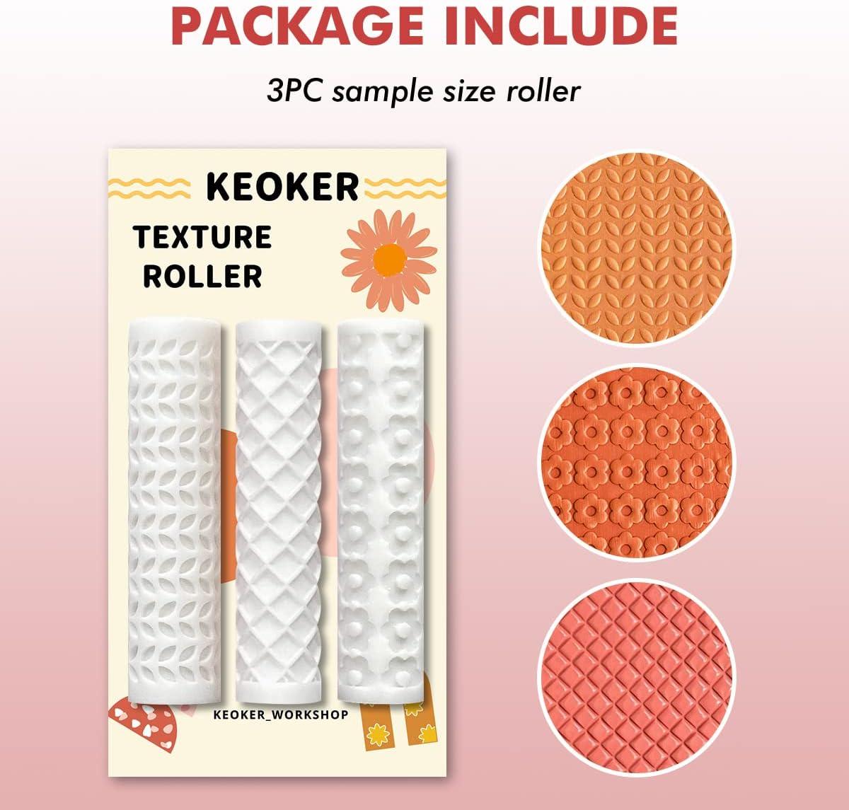 Keoker Clay Texture Roller Pottery Stamps for Polymer Clay Earrings Jewelry  3 Embossing Pottery Texture Rollers twig Rollers (Leaf Flower Square) (3  Sample Pack)