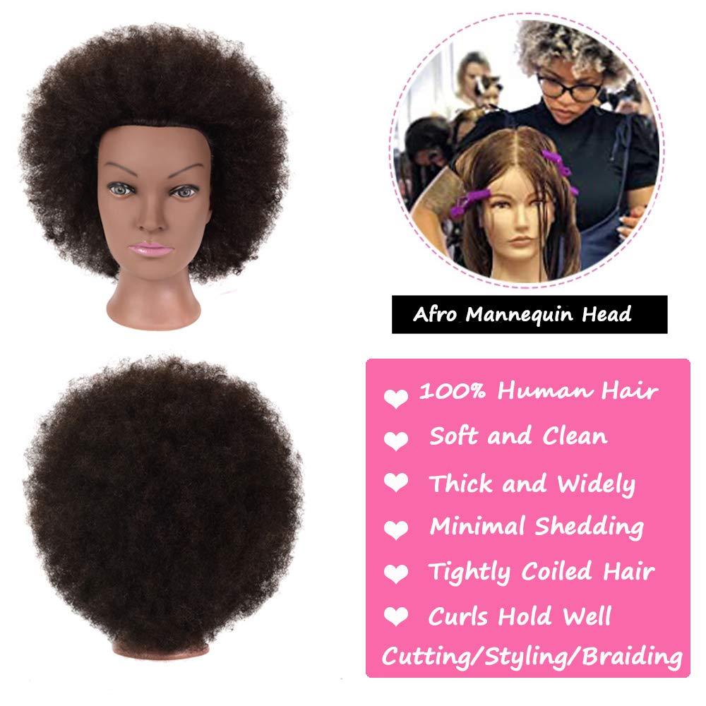 100% Human Hair Mannequin Head Professional Real Hair Afro Mannequin Head  Hair Styling Training Head Training Dolls Head for Practice Hairstyle