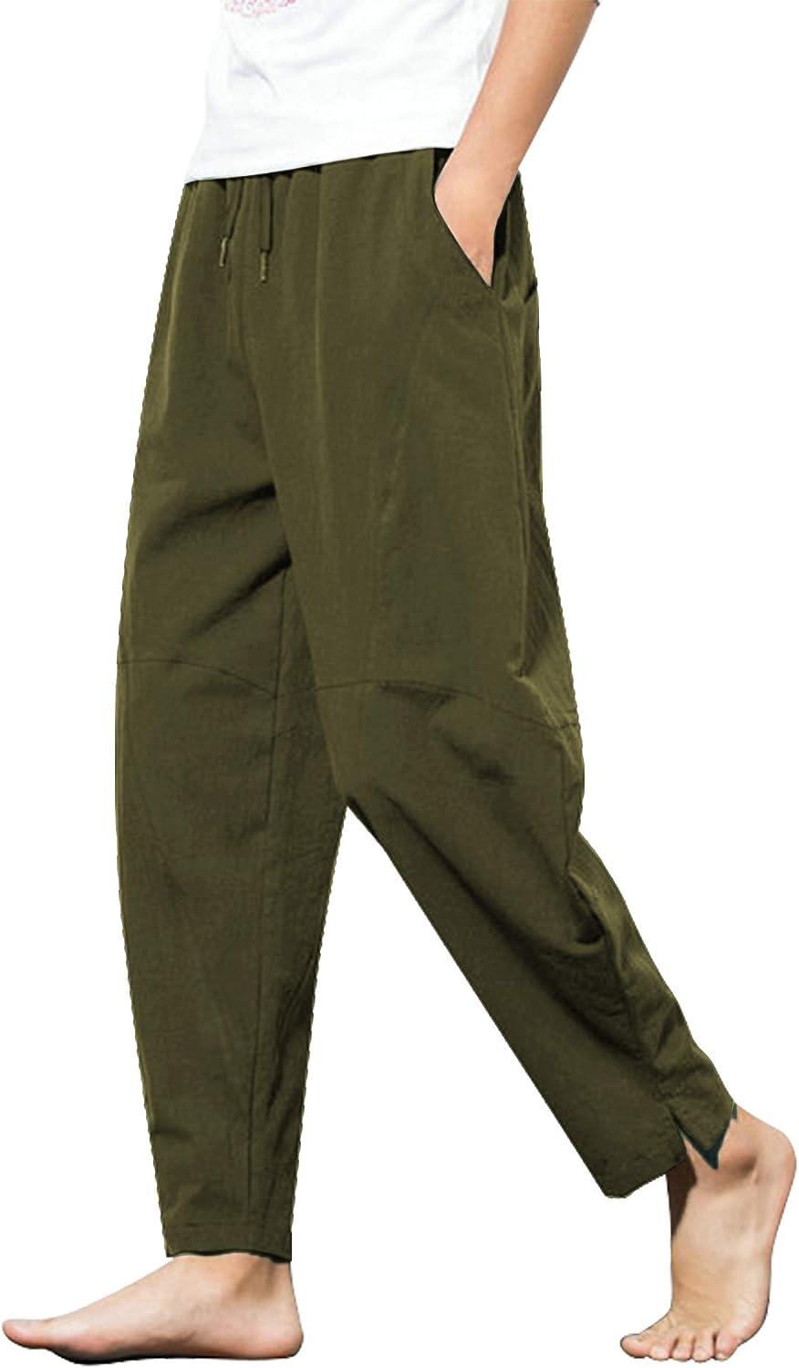  COOFANDY Men's Baggy Linen Pant Stretch Waist Loose Fit Yoga  Beach Pants Army Green : Clothing, Shoes & Jewelry