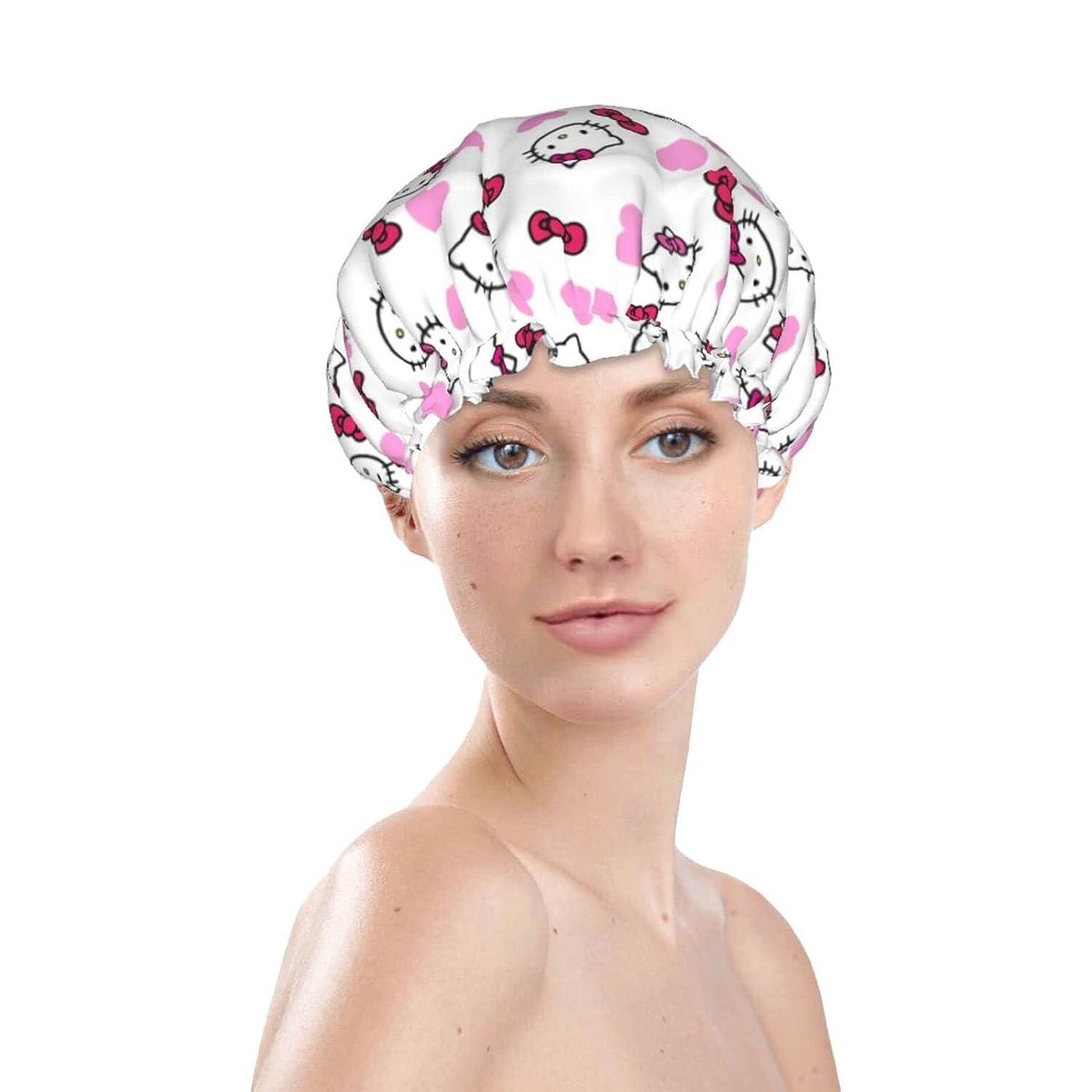 Cute Shower Cap For Girl Women Reusable Waterproof Long Hair Double