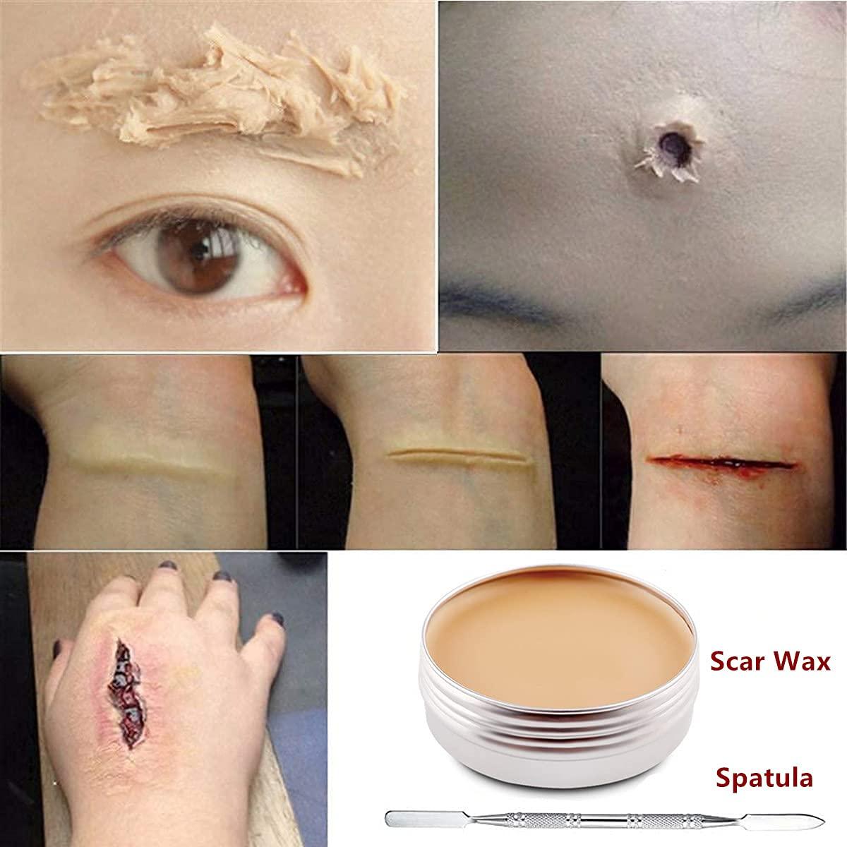 Go Ho Fake Blood Gel and Scar Wax SFX Zombie Make Up Special Effects Fake Molding Wound Skin Wax Halloween Makeup with Caster Sealer&Sponge&Spatula,Make Specail For Halloween Festival & Party