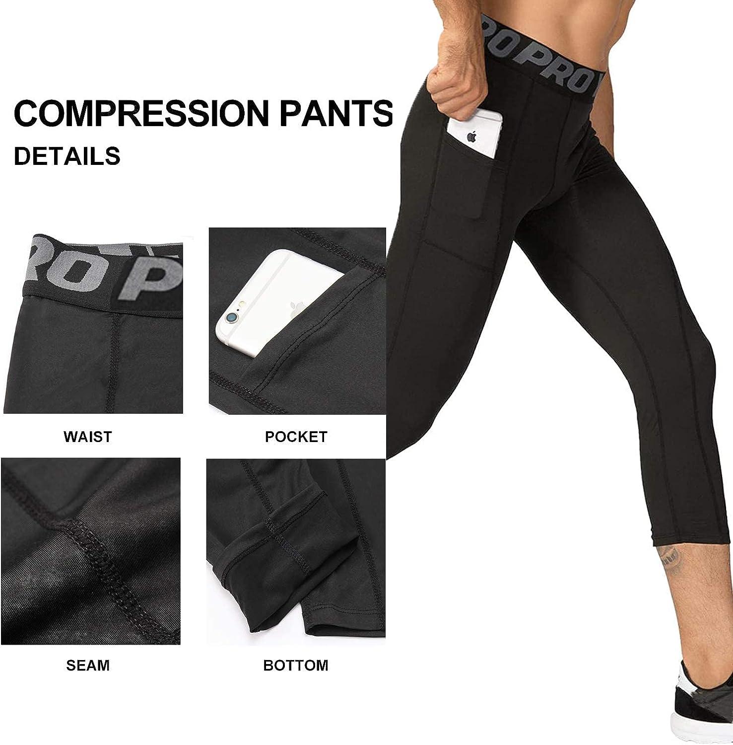 Compression Pants Men with Pocket Athletic Running Tights Cool Dry Workout  Leggings for Sports