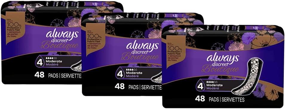 Always Discreet Boutique Incontinence Pads - Moderate Absorbency, Regular  Length, 48 ct
