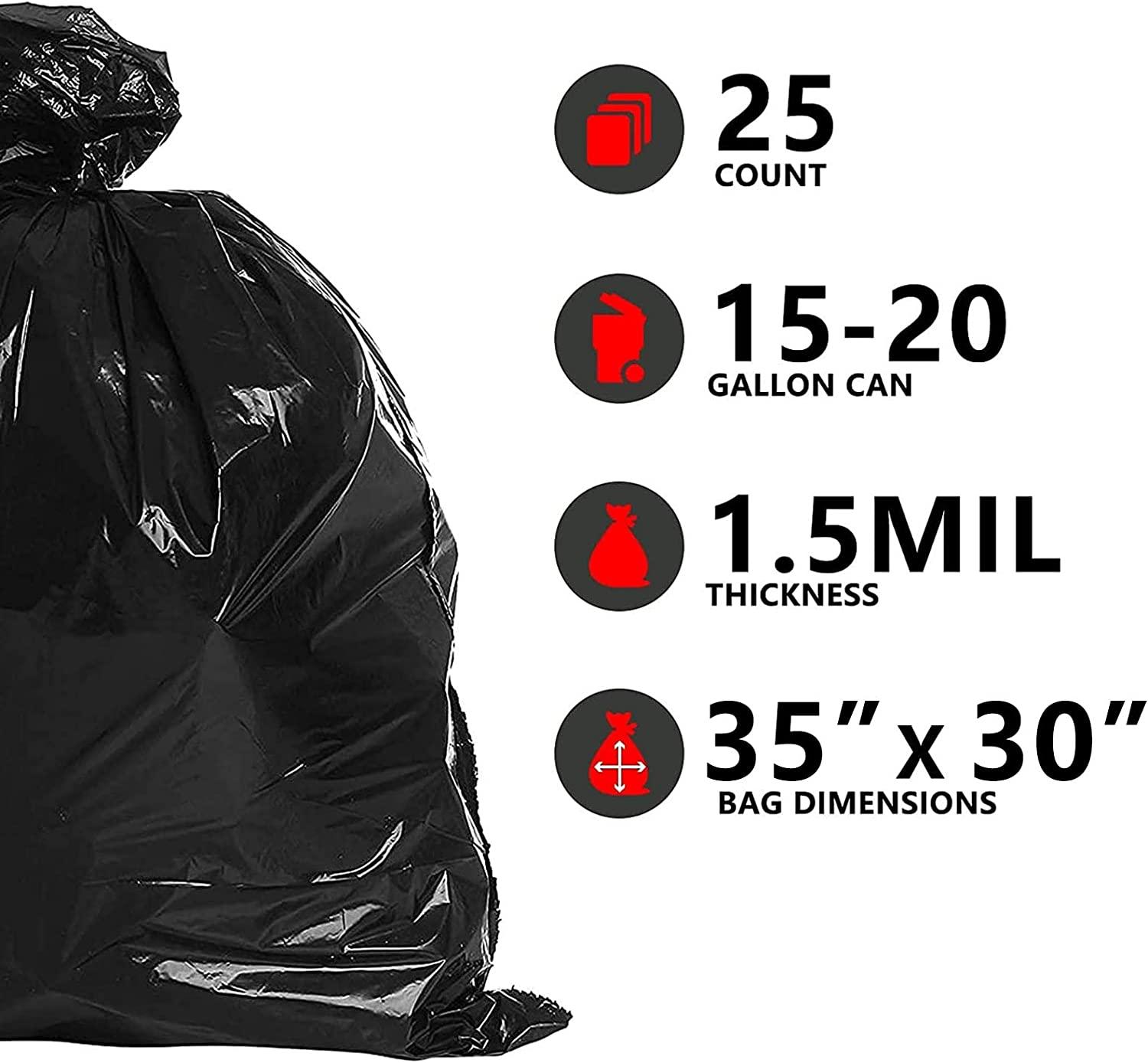Trash Bags, (100 Count) Large Black Heavy Duty Garbage Bags, Men's