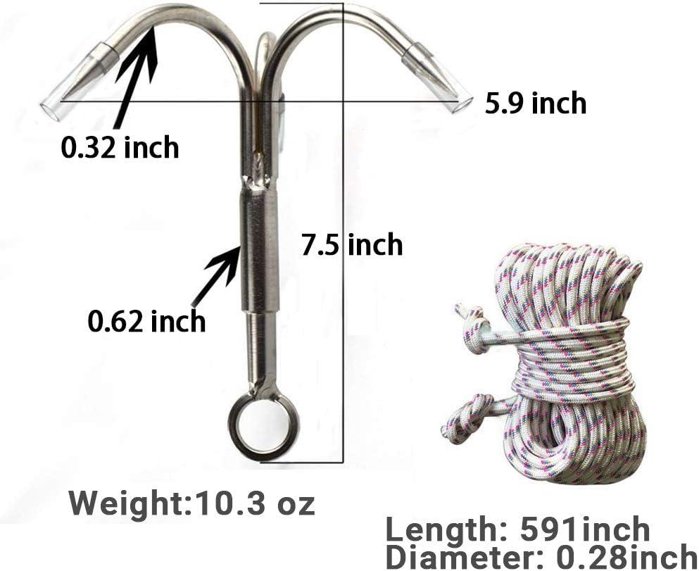 Outdoor Grappling Hooks with Rope, Climbing Claw, Stainless Steel