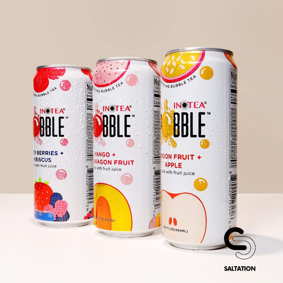 INOTEA POBBLE BURSTING BUBBLE TEA (Pack of 3 Cans) includes SALTATION Thank  You Card, Canned Iced Tea Made with Real Fruit Juice and Contains Popping  Pearls (16.6oz/can)