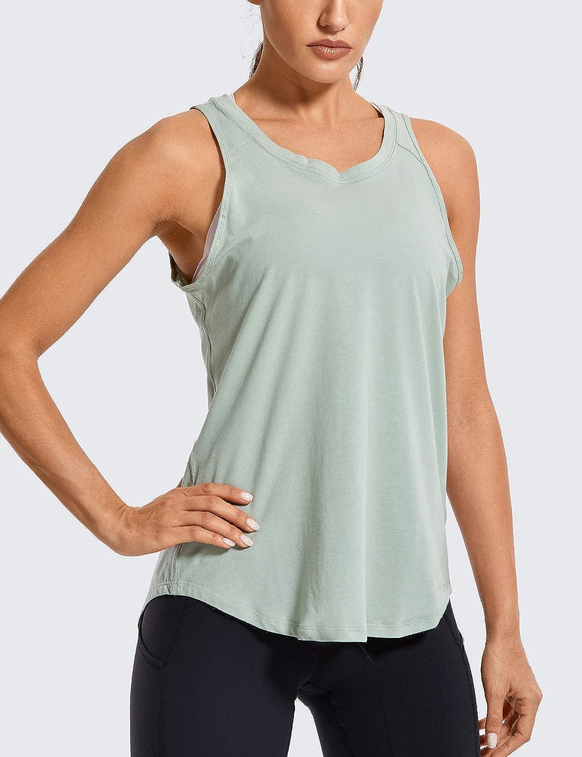 CRZ YOGA Women's Pima Cotton Workout Tank Tops Tie Back Sleeveless Shirts  Yoga Athletic Open Back Sport Gym Tops Large Jade Grey