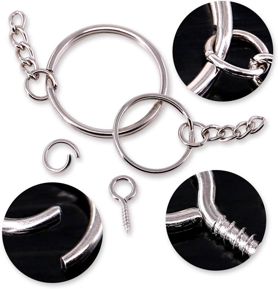 Swpeet 300pcs Black Key Chain Rings Kit, 100pcs Keychain Rings with Chain and 100pcs Jump Ring with 100pcs Screw Eye Pins Bulk for Jewelry Findings