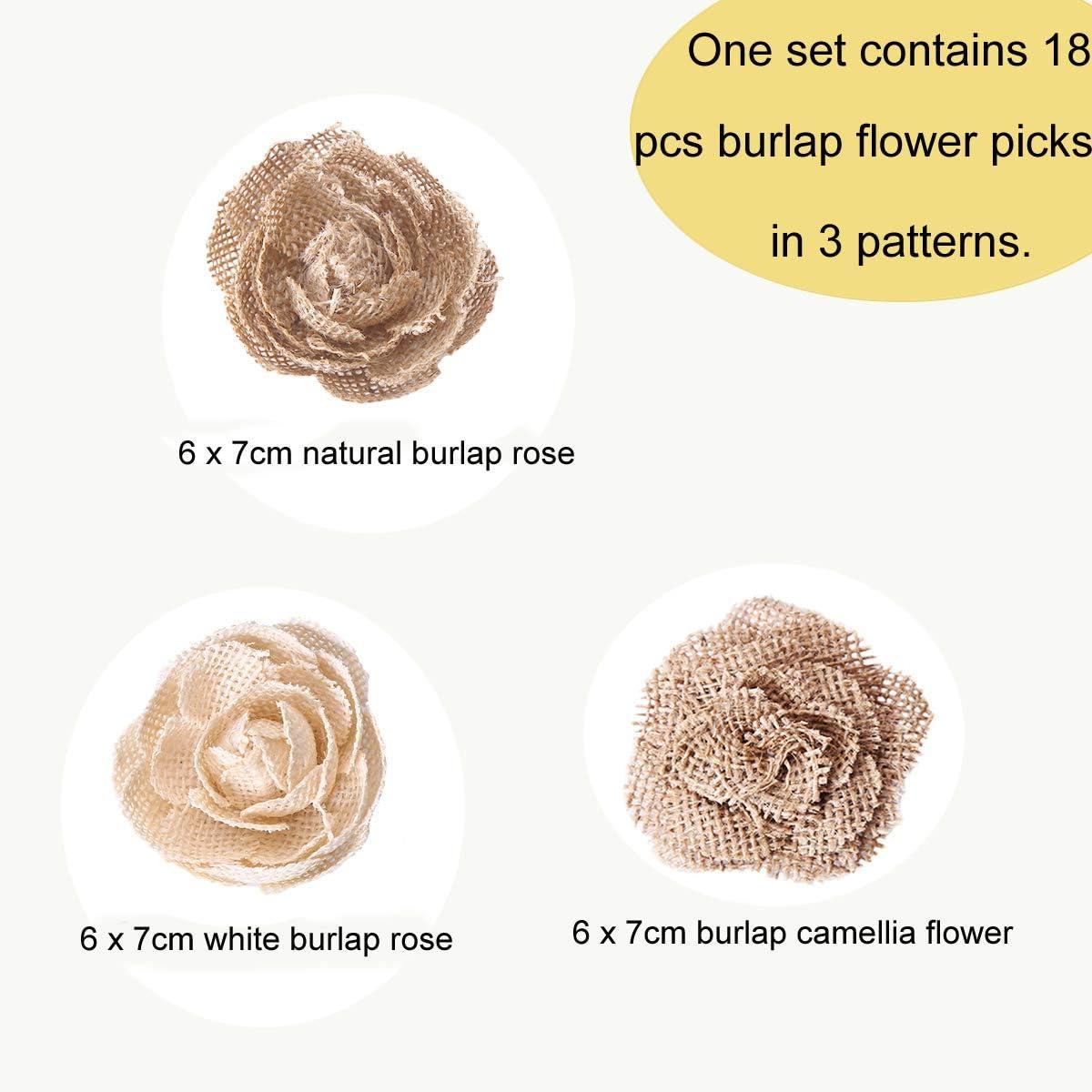 CCINEE Natural Burlap Flowers Assorted Handmade Burlap Rose for Wedding  Decoration and Floral Crafts Making, Pack of 18