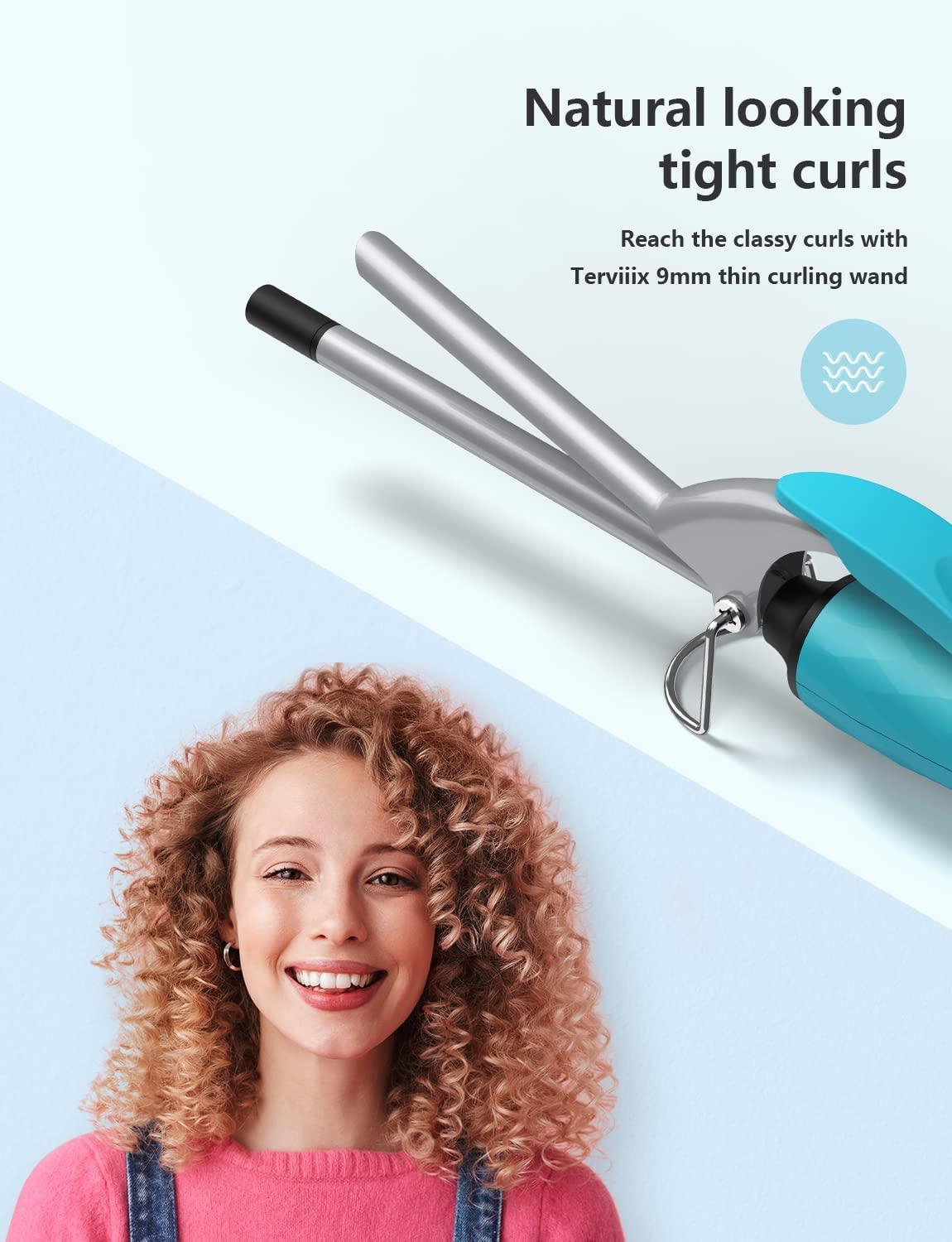 Terviiix Small Curling Iron for Short Hair, 9mm Thin Curling Iron Wand, 3/8  Inch Small Barrel Skinny Hair Curling Tongs, Ceramic Tiny Curling Wand Iron  with Digital Adjustable Temperature & Glove WITH