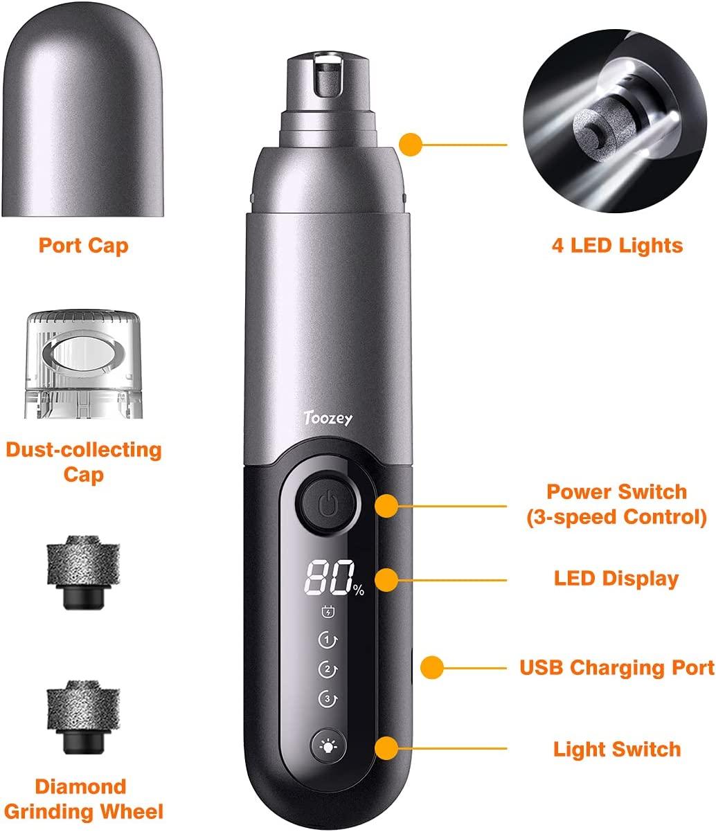 Toozey Dog Nail Grinder with LED Lights, Professional Powerful