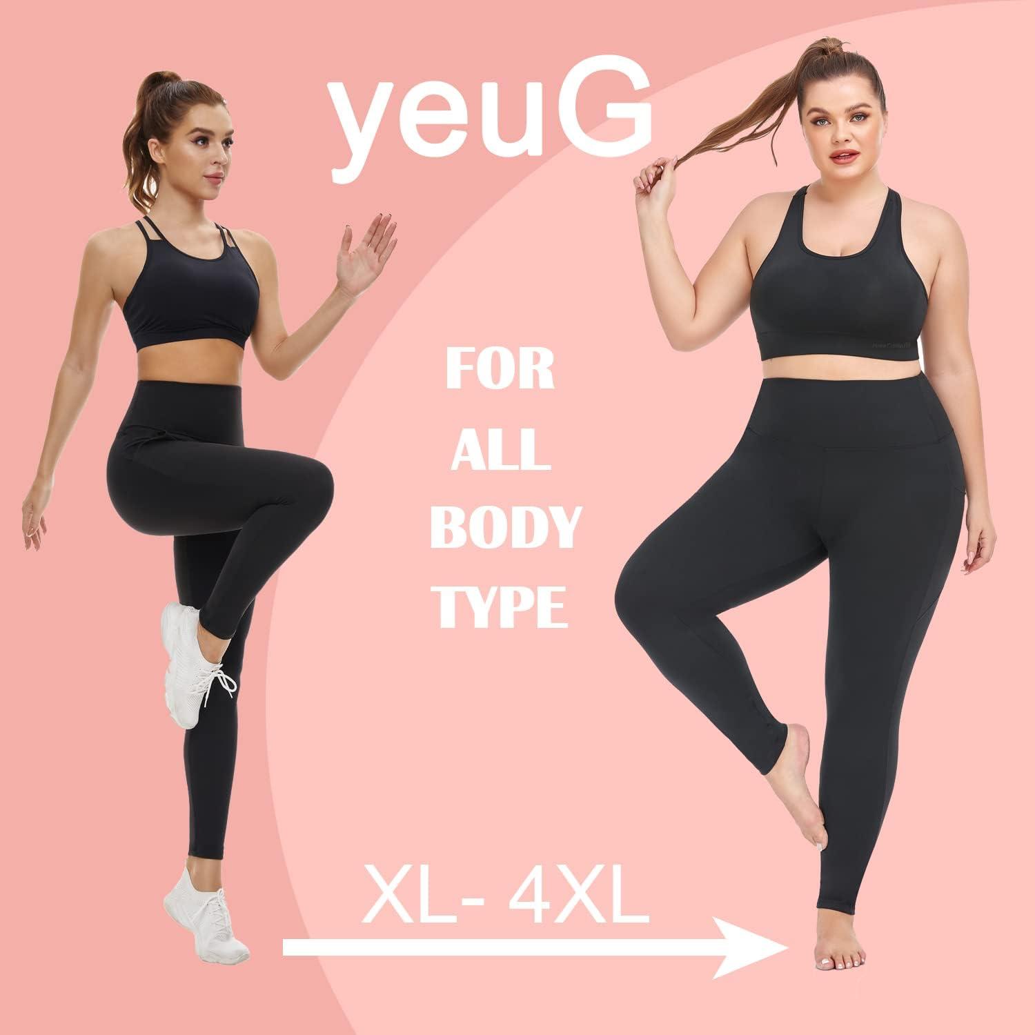 yeuG Women's Plus Size Leggings with Pocket-2 Pack High Waist