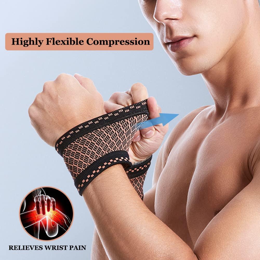 Kecartu Copper Compression Wrist Brace Sleeves, Elastic Knitted Wrist  Support Band for Carpal Tunnel, Wrist Pain, Arthritis, Tendonitis, Sport,  Gym