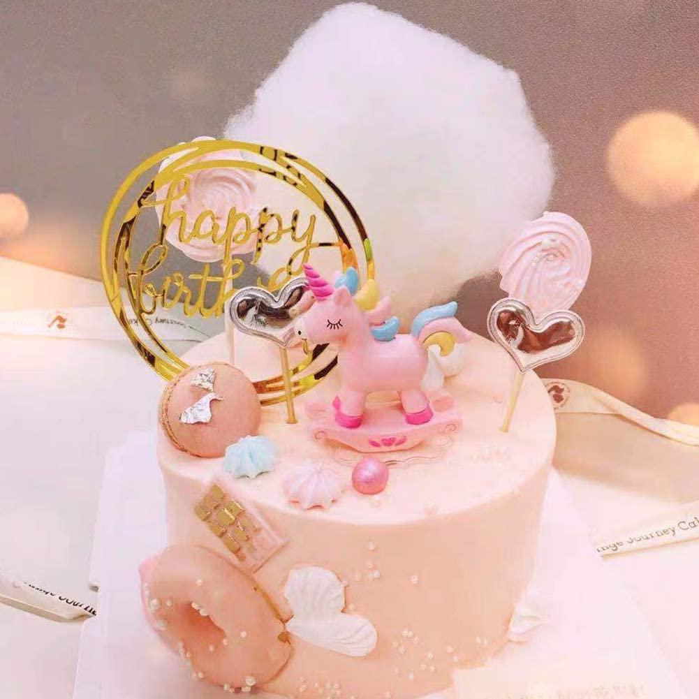 Gold Cake Topper,Happy Birthday Cake Topper Acrylic Cake Topper Cupcake  Toppers Cake Decoration Supplies (7 Pieces)