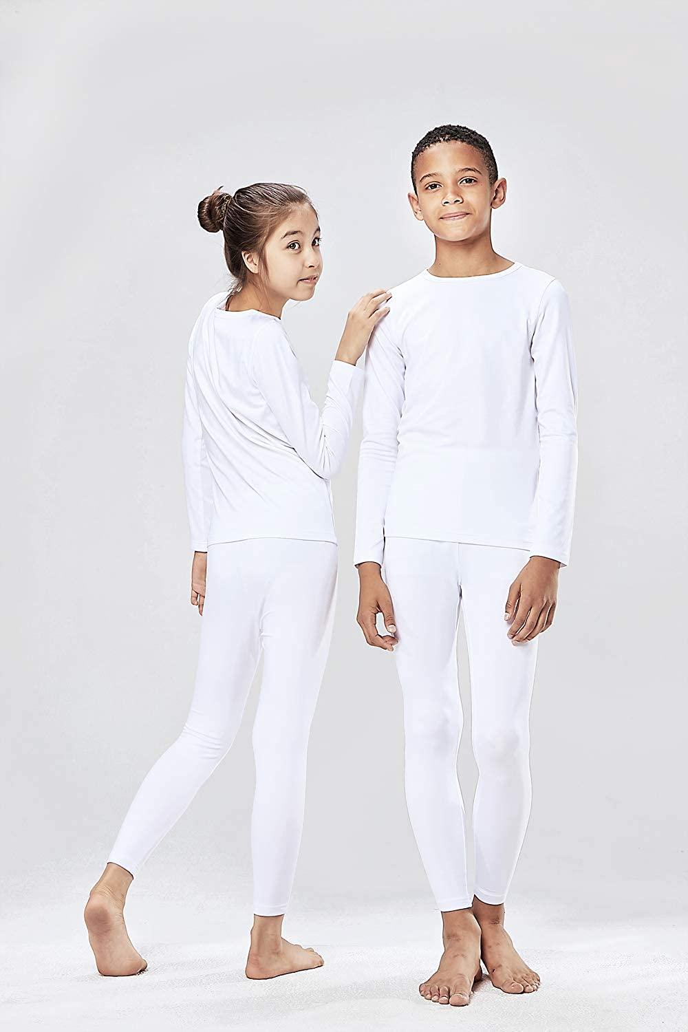DEVOPS Boys and Girls Thermal Underwear Long Johns Set with Fleece Lined  Medium White