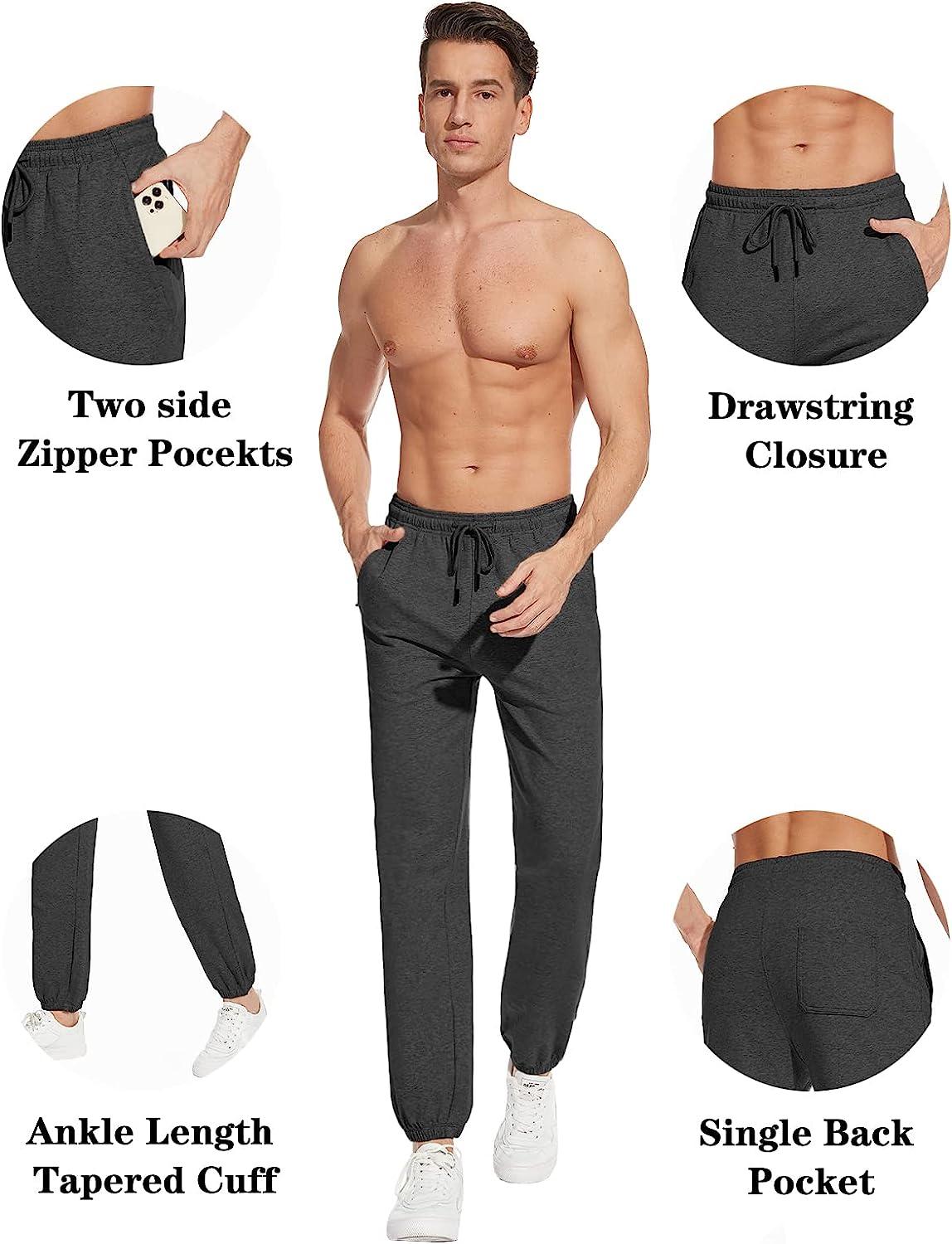 SEVEGO Men's 32/34/36 Inseam Tall Lightweight Cotton Joggers with Zipper  Pockets Active Sweatpants Work Sports Track Pants 34 Inseam (Tall) Medium  Dark Grey,loose