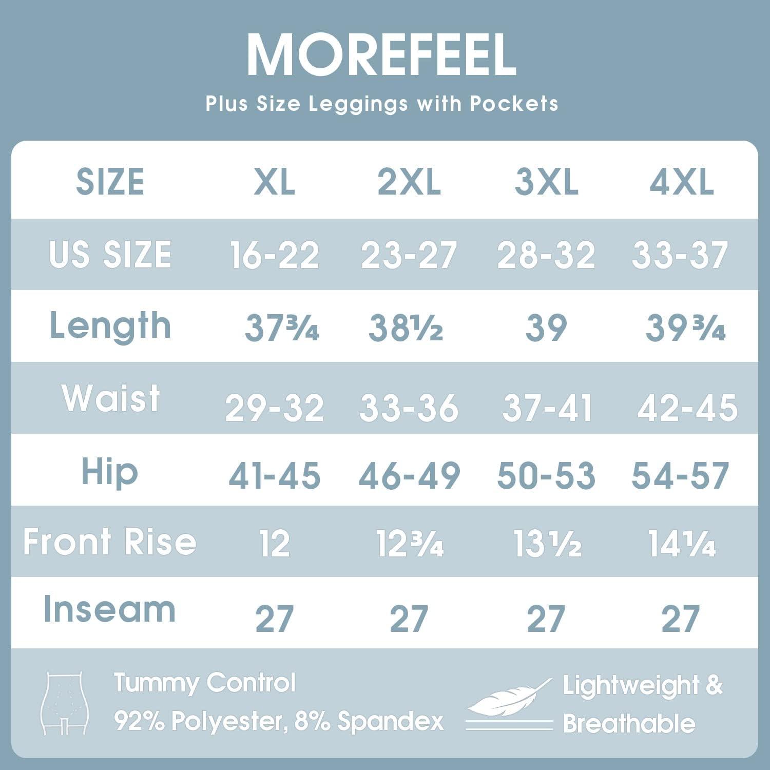 MOREFEEL Plus Size Leggings for Women-Stretchy X-Large-4X Tummy Control  High Waist Spandex Workout Black Yoga Pants : : Clothing, Shoes &  Accessories