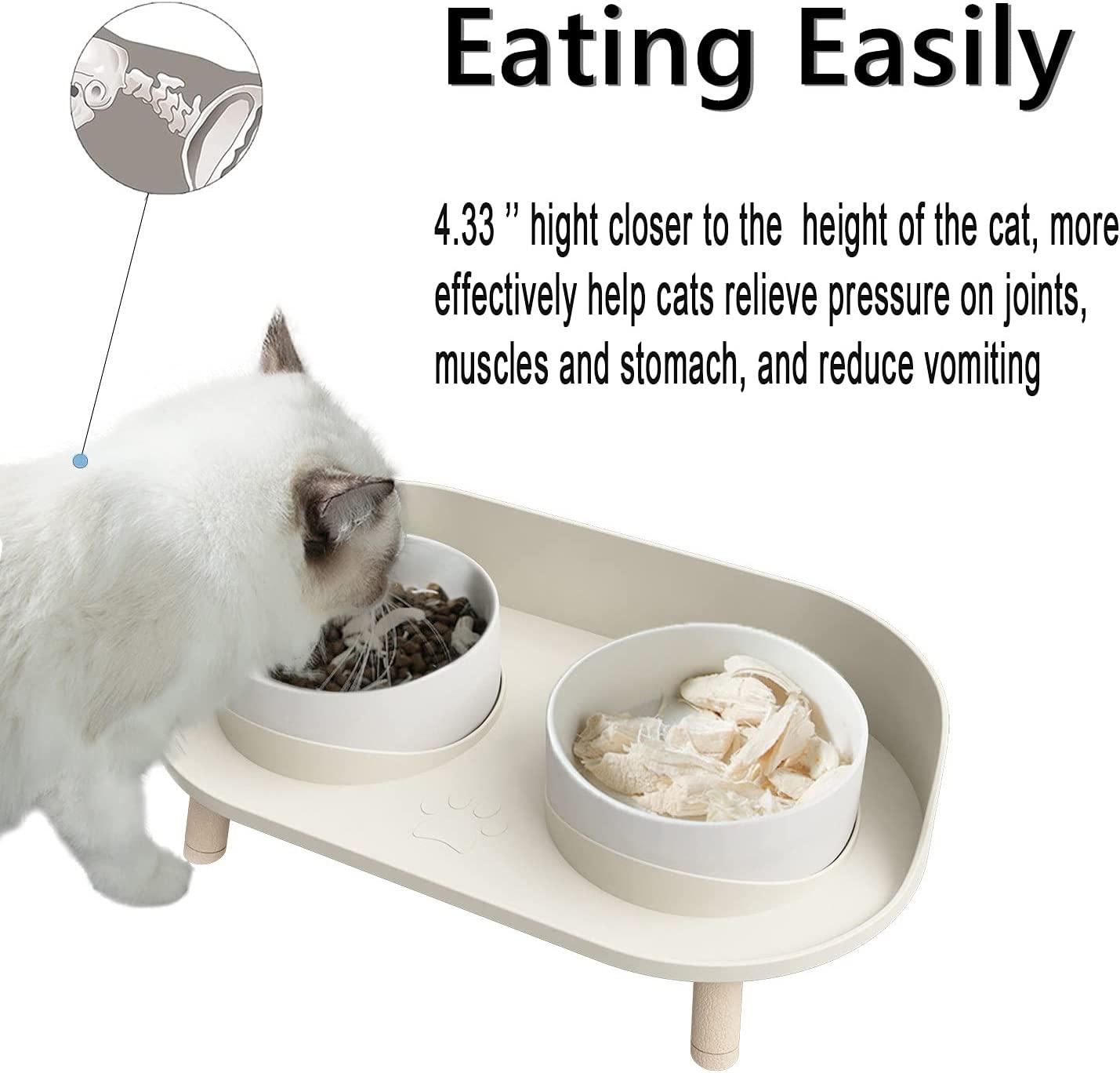 Ceramic Adjustable Elevated Raised Pet Bowl with Wood Stand for Cats and  Dogs No Spill Pet Food Water Feeder