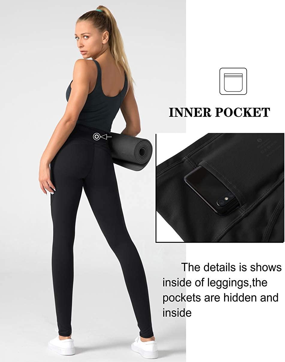 HISKYWIN Inner Pocket Yoga Pants 4 Way Stretch Tummy Control Workout  Running Pants, Long Bootleg Flare Pants HF2 Black-S