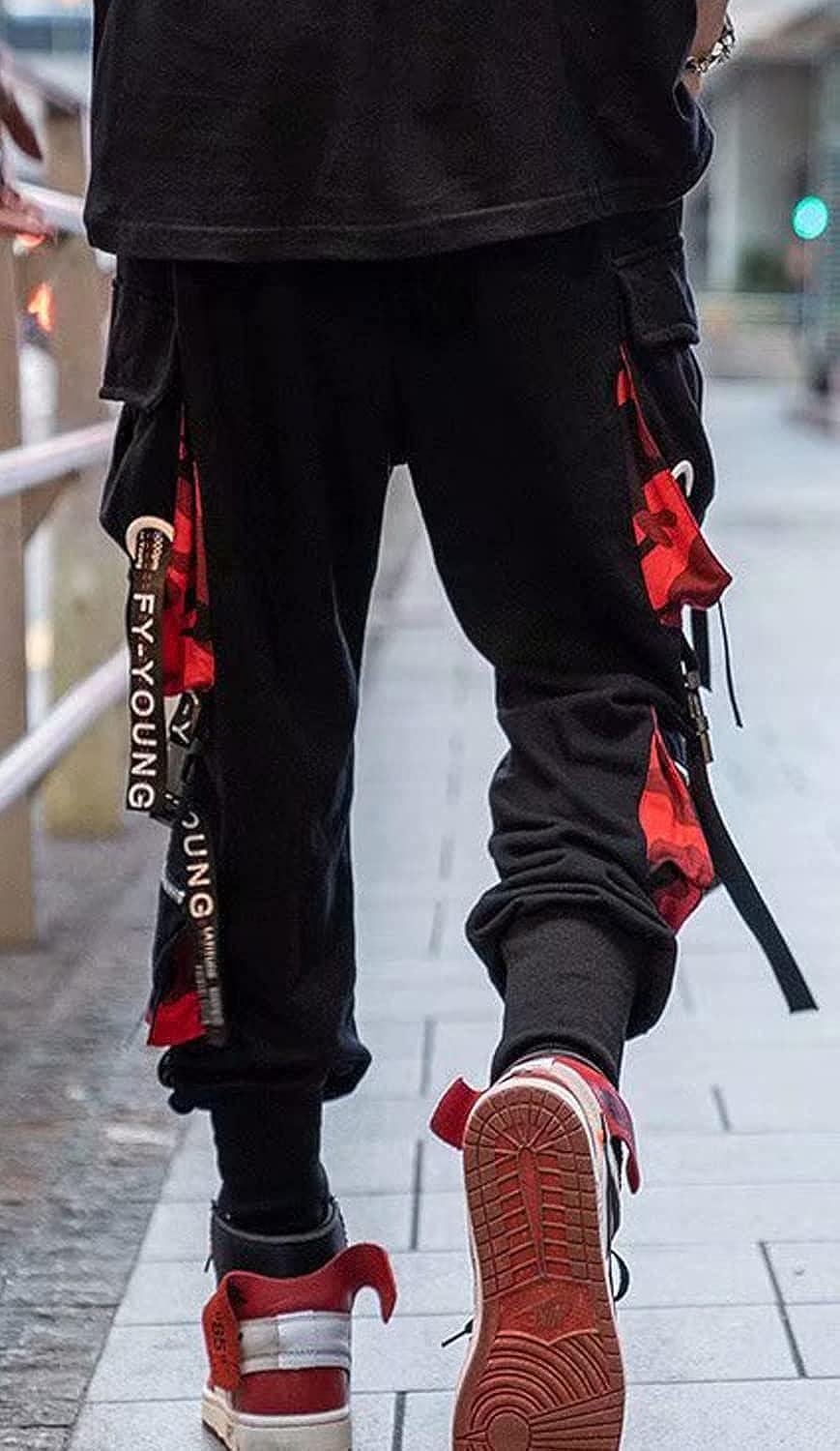 Men's Joggers Punk Cargo Baggy Techwear Hip Hop Harem Streetwear Tactical  Track Pants Black Medium