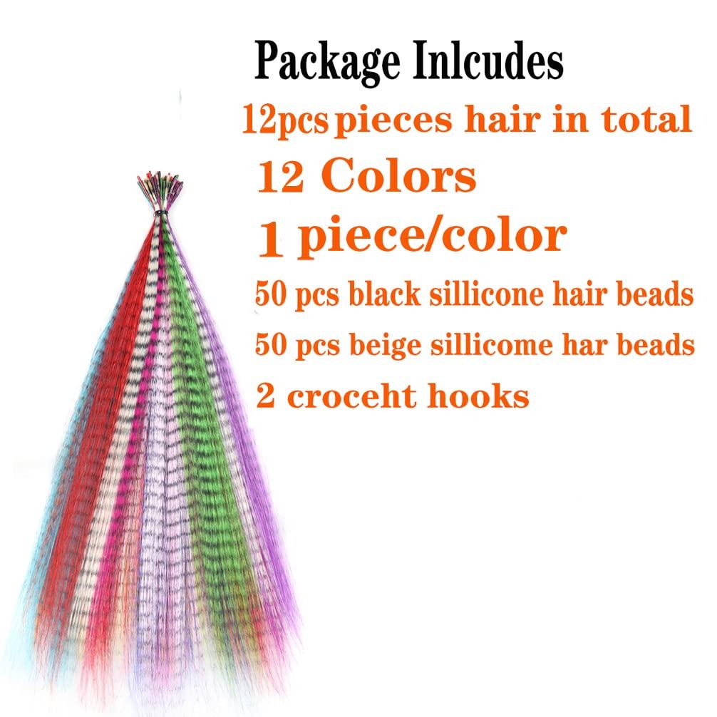 1 Pack 10 Strands Synthetic Feather Hair Extensions, Human Hair Extensions for Women 16 inch Hairpieces Not Real Feather Hair Extensions Colorful