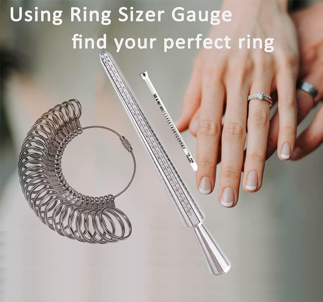 Metal Ring Sizer Measuring Tool Ring Sizer Measuring Tool Set, Ring Gauges  with Finger Sizer Mandrel Ring Sizer Tools for Jewelry Sizing Measuring