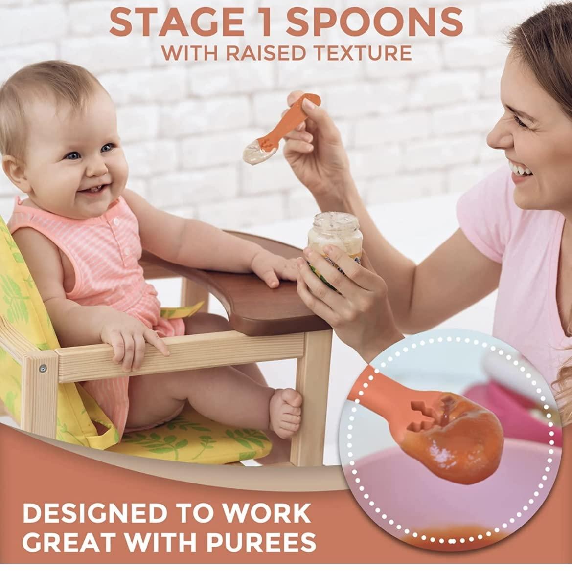Baby Led Weaning Pre-Spoon (Stage 1 & Stage 2), Silicone Self Feeding  Toddler Utensils