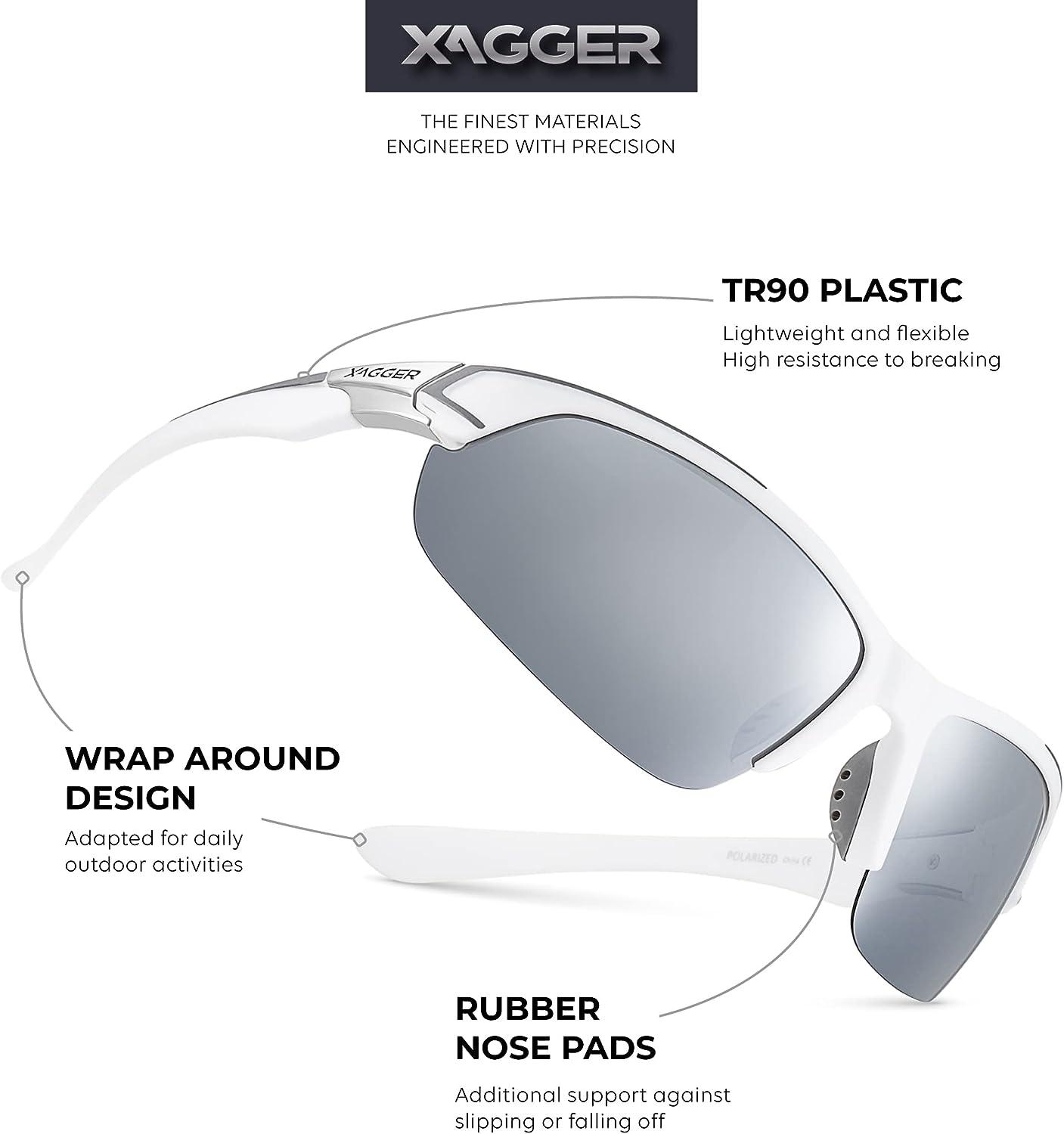 Xagger Polarized Sport Sunglasses for Men Women UV400 Wrap Around Sports  Glasses White