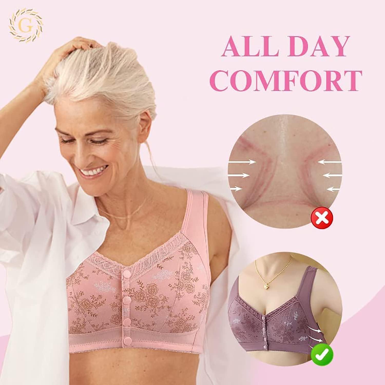 Front Closure Bras for Seniors Plus Size Front Snap Comfortable Bras  Wireless Beauty Back High Support Breathable Cotton Bra, Purple, Large :  : Clothing, Shoes & Accessories
