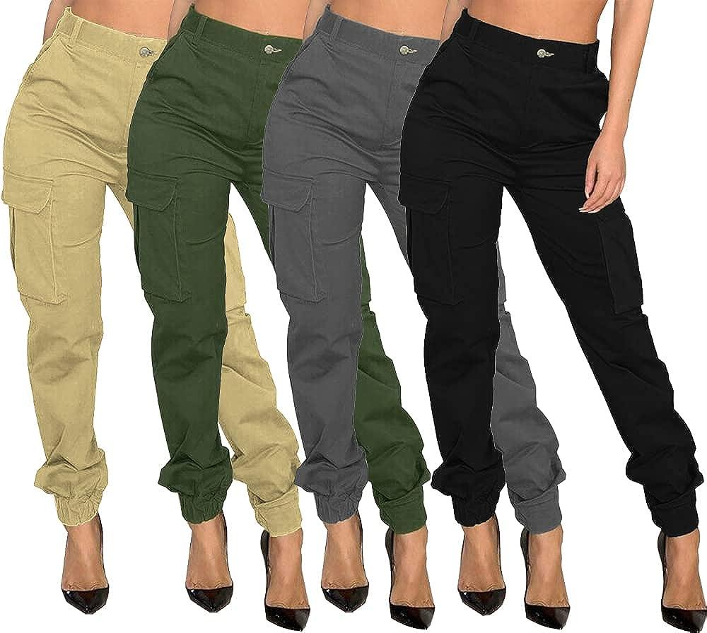 Ladies Womens Combat Cargo Trousers Pants Stretch Waist side Pockets Slim