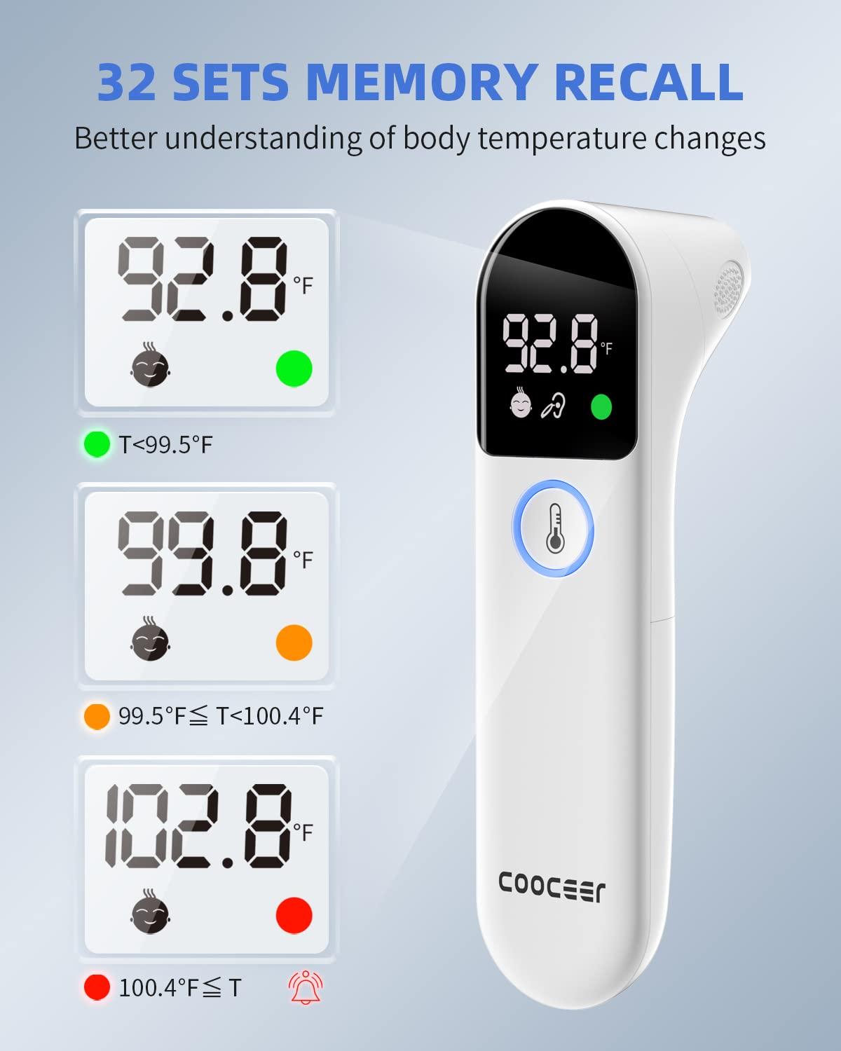 Contactless Digital Forehead Thermometer, Fast 1 Second Readings for Body  or Object Temperature, Backlit Display, Fever Alarm Beep and Color, Memory