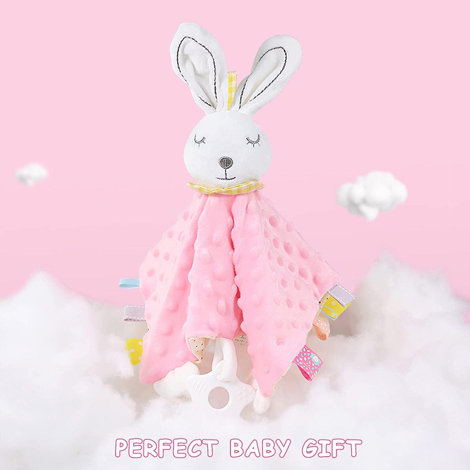 Bunny Tags Soft Minky Plush Sensory Textured Soothing Taggy Teether Pink Blanket Infant Blanket Upalupa Puppy Super Toy Nowborn Colorful Dot Security with Security Blanket for Security Stuffed Lovey Animal Baby Baby