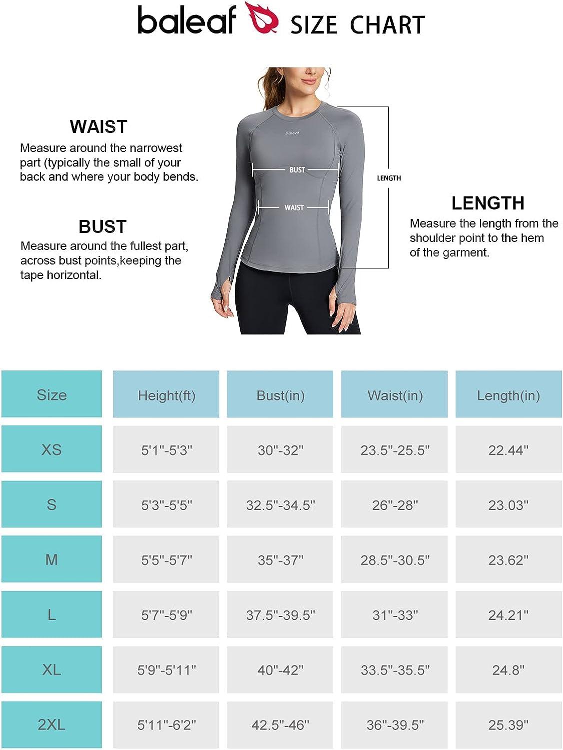 BALEAF Women's Long Sleeve Workout Tops Compression Running Shirts Fitted  Athletic Warm Thumbholes Quick Dry Stretch Yoga Grey X-Large