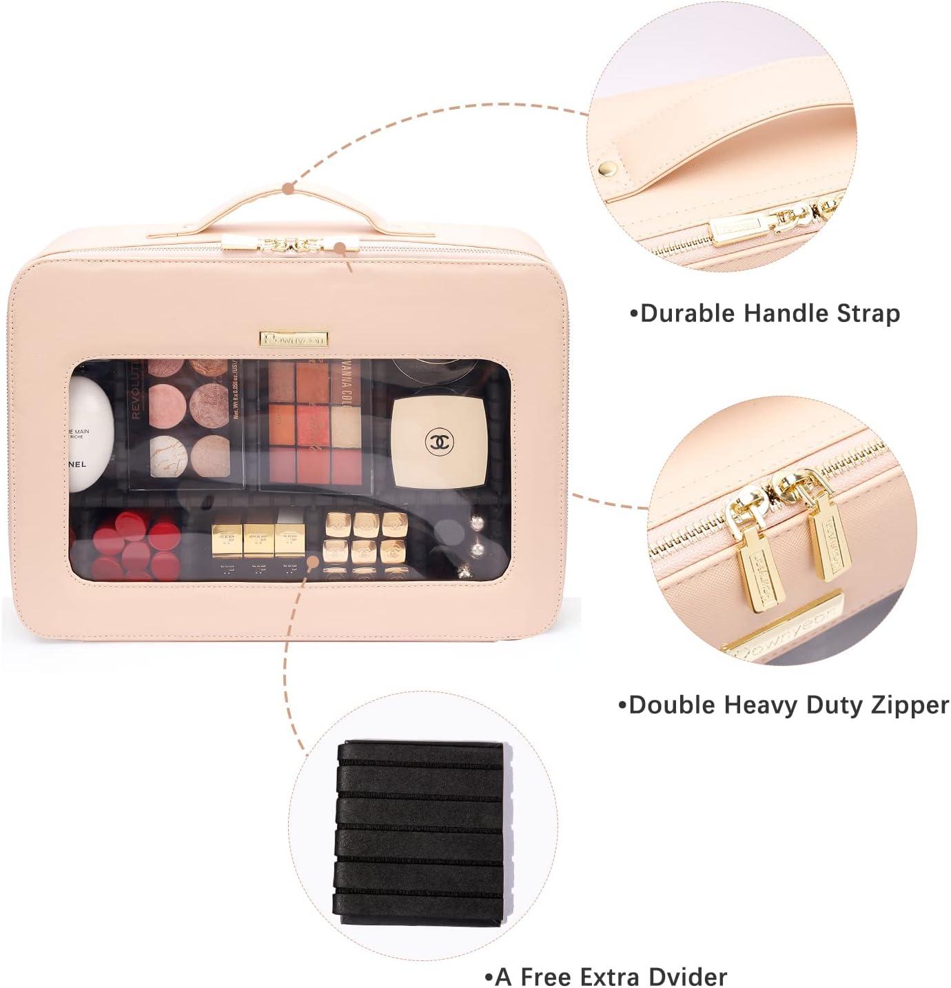 ROWNYEON Makeup Bag Large Cosmetic Bag Travel Makeup Case Clear Cosmetic  Divider Case 14.1 Makeup Travel Bag Eva Waterproof TPU Clear Makeup Bag