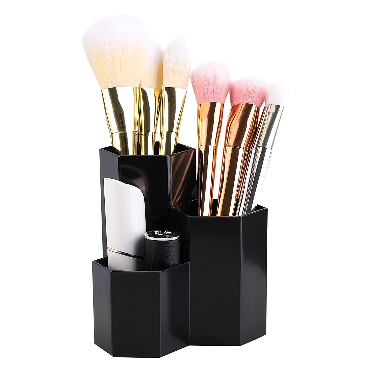 Portable Makeup Brush Holder,1pc Black Studded Quilted Makeup