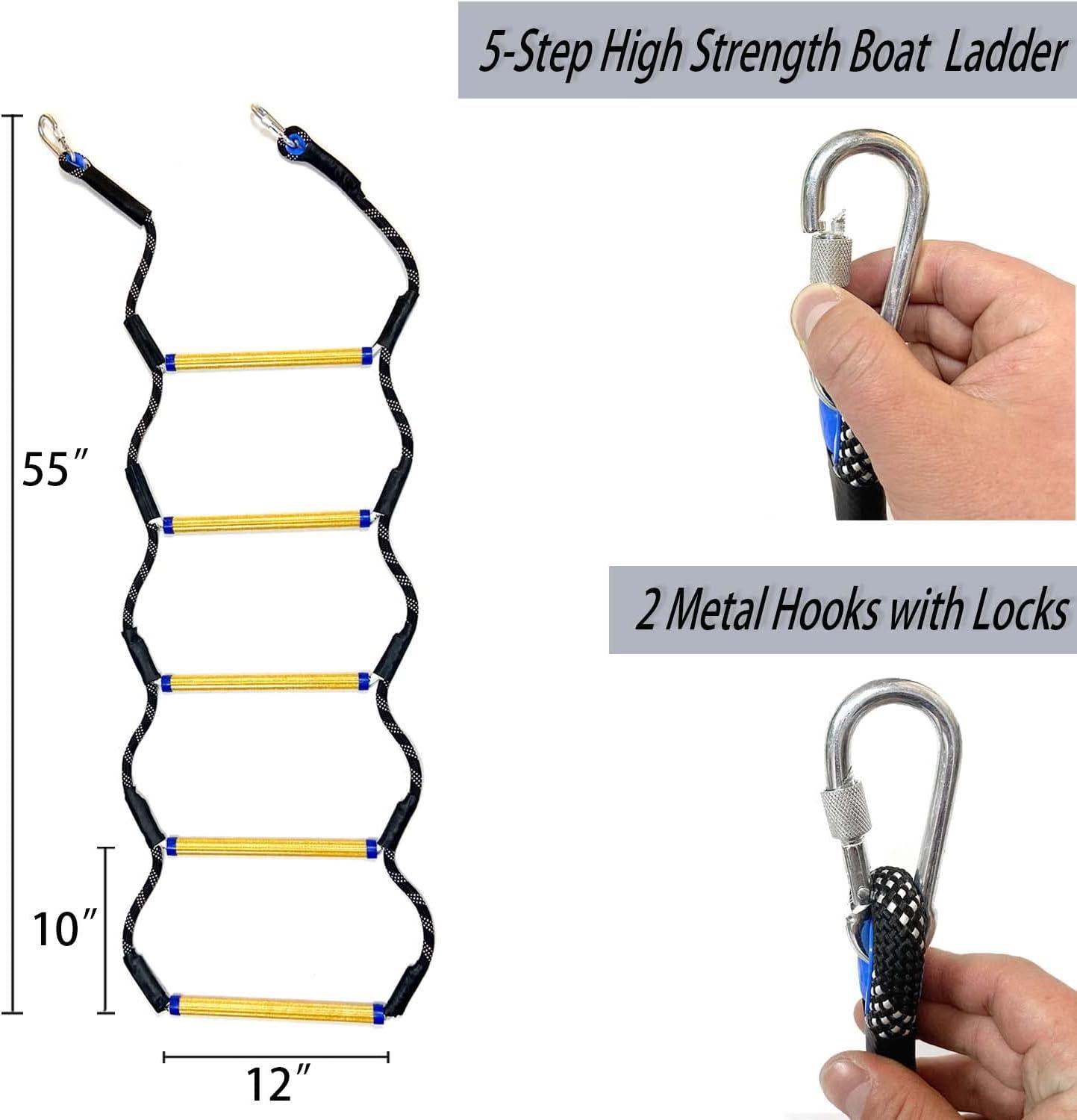 Boat Rope Ladder, 5 Step Heavy Duty 400Lbs Strength Rope Ladder