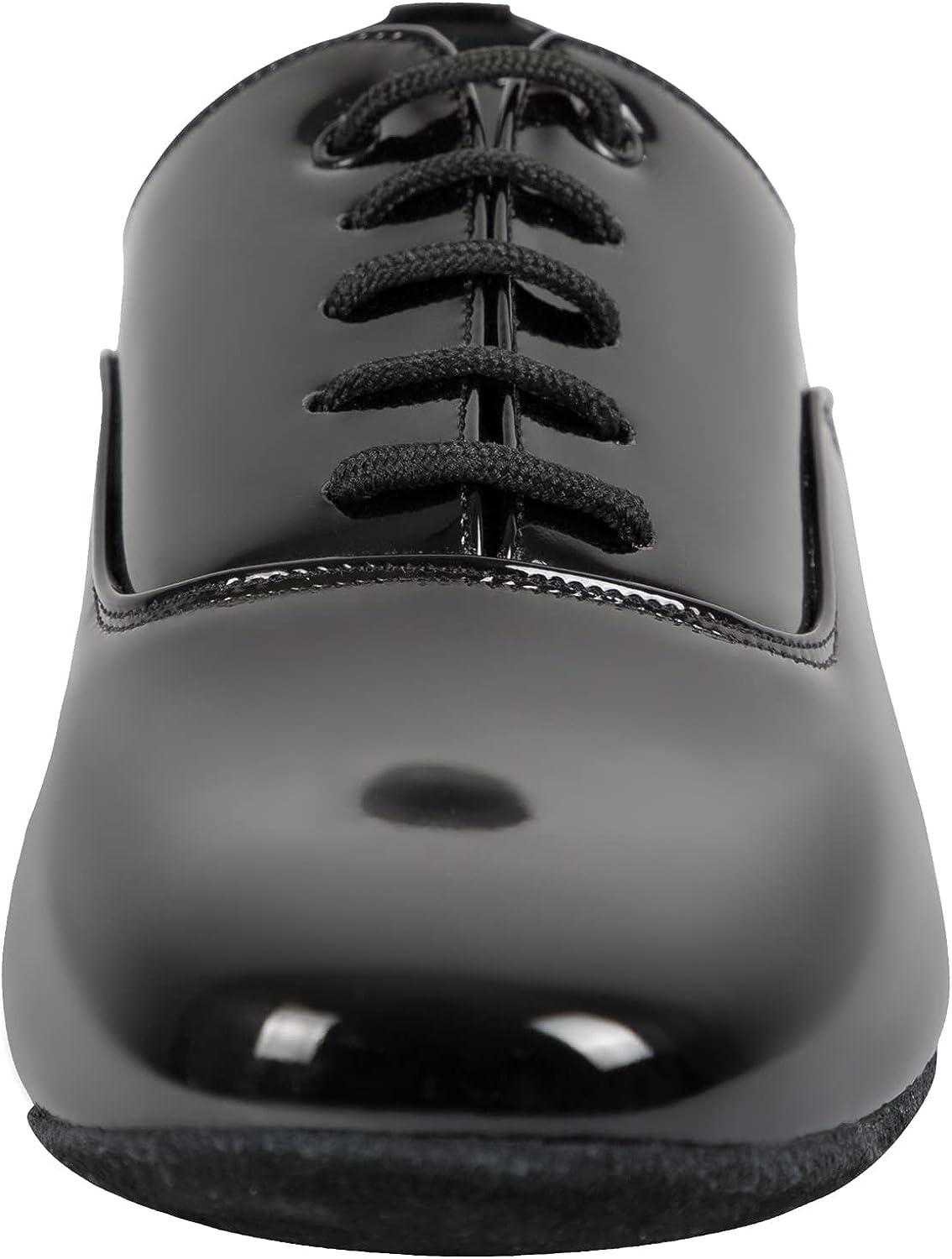  Linodes Men's Latin Dance Shoes 1 Inch Leather Sole Ballroom  Salsa Tango Waltz Character Shoe-Black-6M