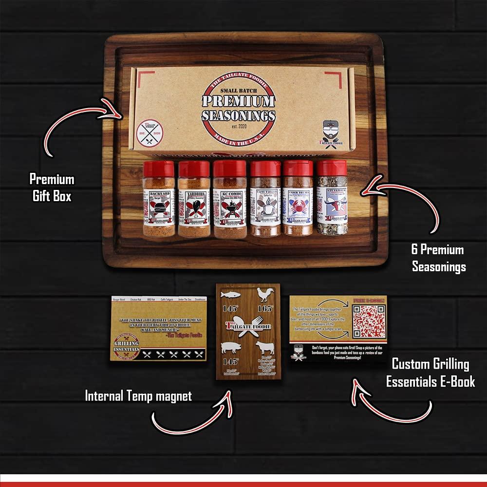 The Tailgate Foodie Rare Pitmaster Gourmet Seasonings | 8 PC Grill Essentials Gift Set | 6 Secret Competition BBQ Spice Blends & Recipes for Ribs, Po