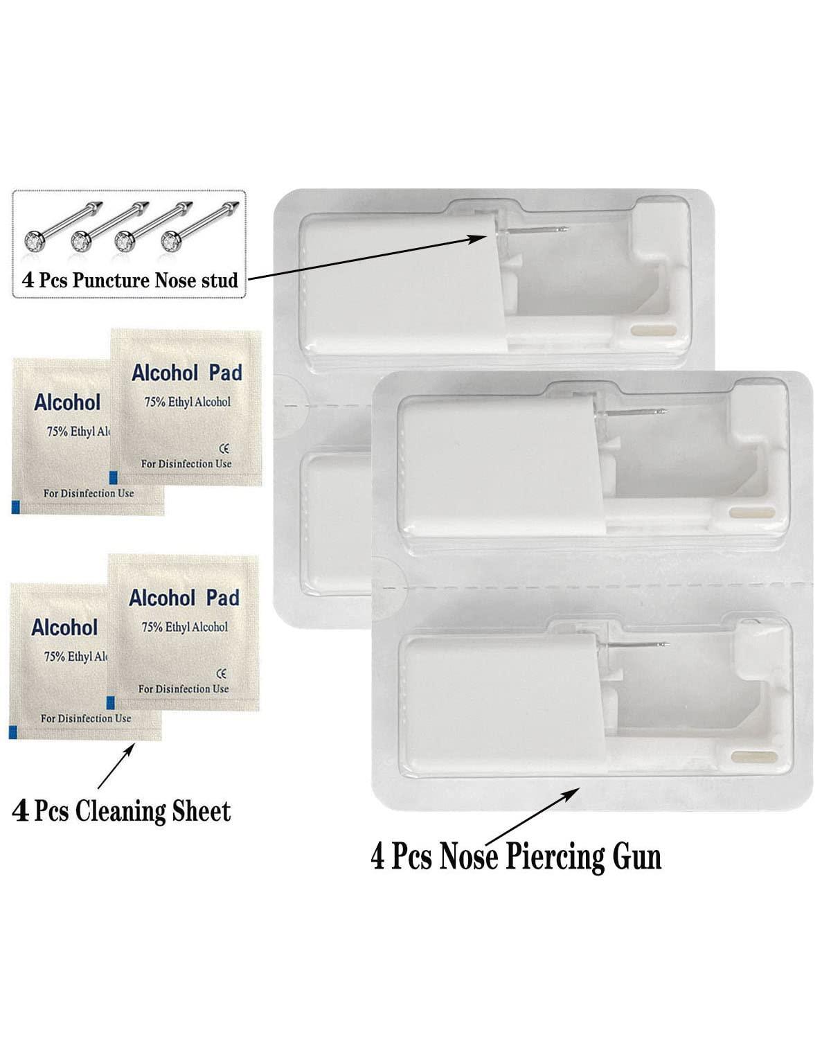 4 Pack Nose Piercing Kit SLVIEKAE Disposable Safe Sterile Piercing Gun Self  Nose Piercing Unit For Nose Stud Piercing Kit Tool (Silver)