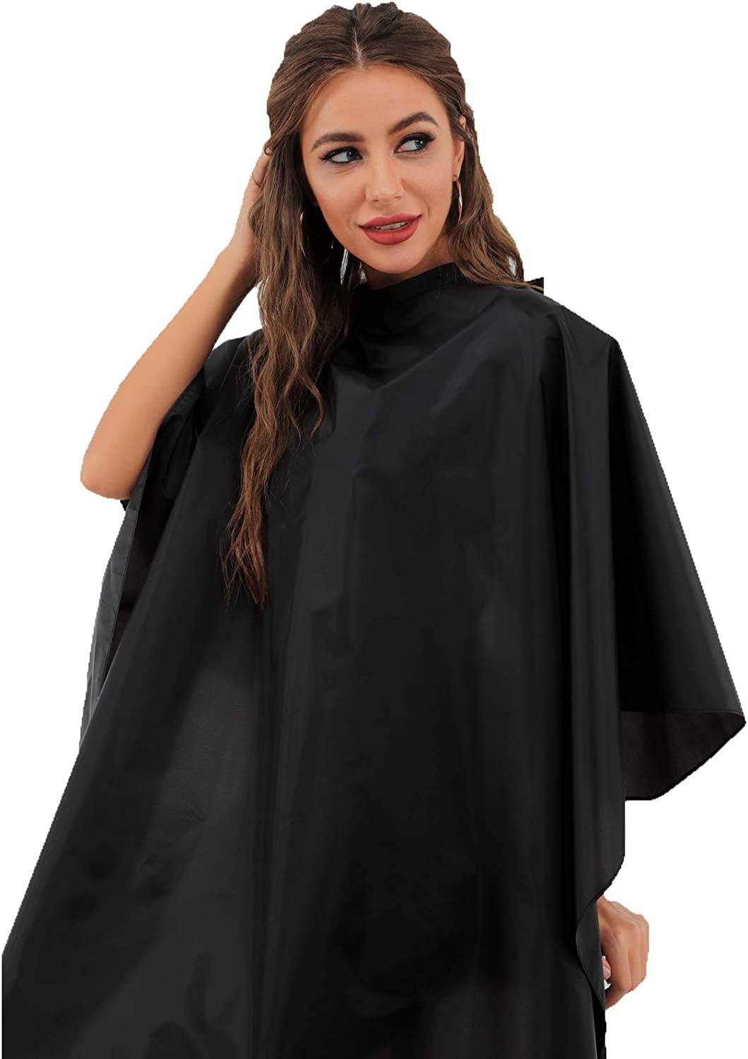 BSFHH Black Barber Cape, Professional Nylon Waterproof Hair Cutting Cape  with Snap Closure Salon Cape, 59 x 47 Hairdressing Cape (5 Pack)