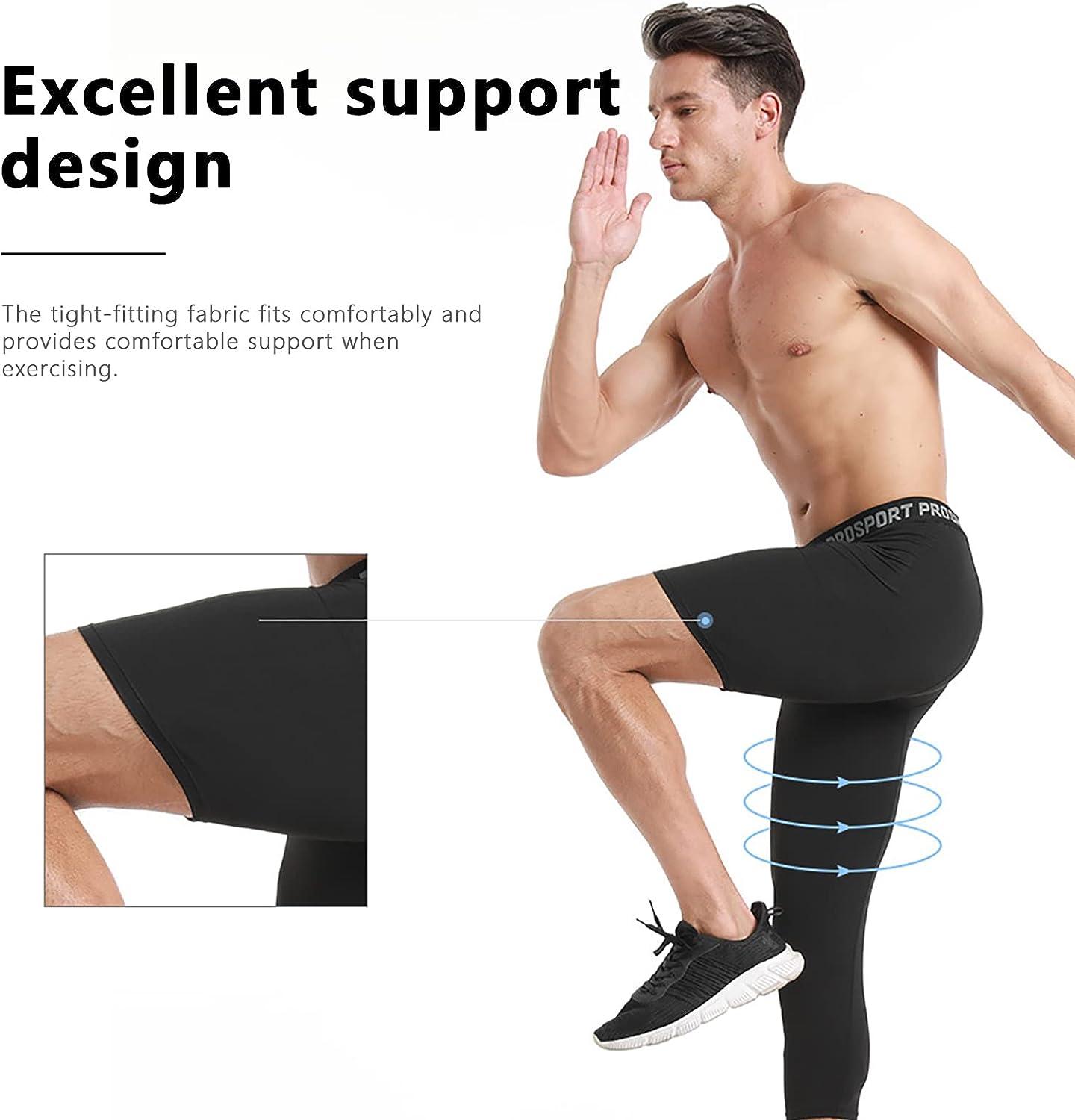 Men One Leg Compression Pants 3/4 Capri Tights Athletic Basketball Leggings  Workout Base Layer Underwear 